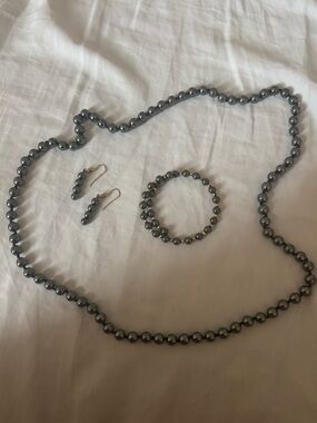 Vintage Glass Black Pearl Necklace Set